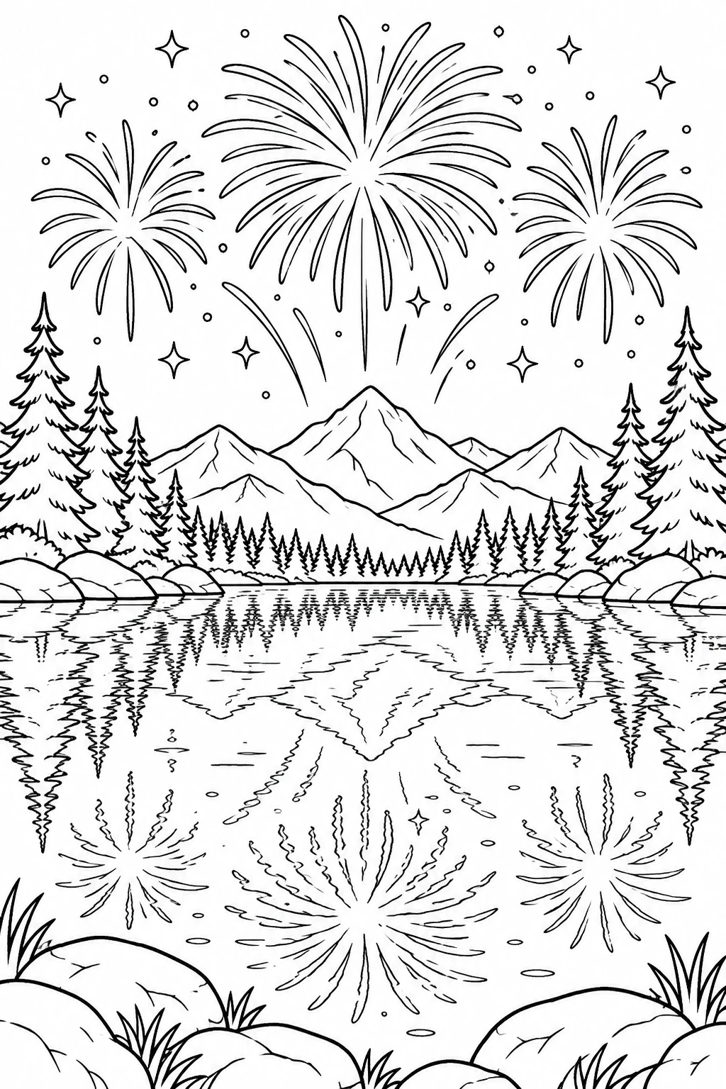 Feuerwerk am Bergsee