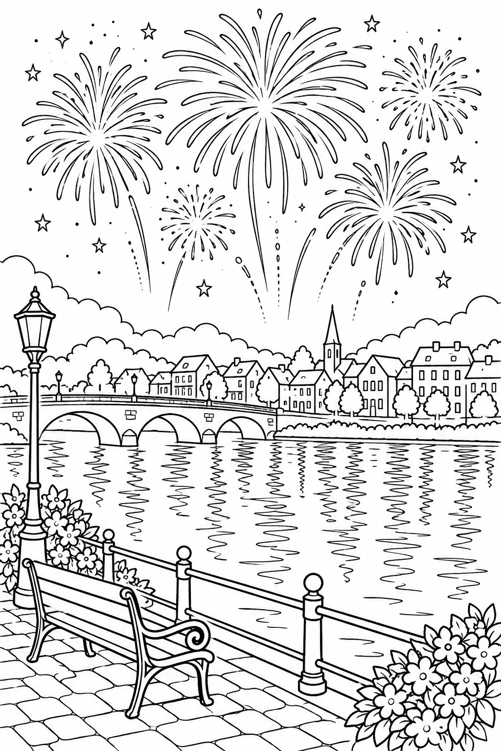 Feuerwerk über der Flussstadt