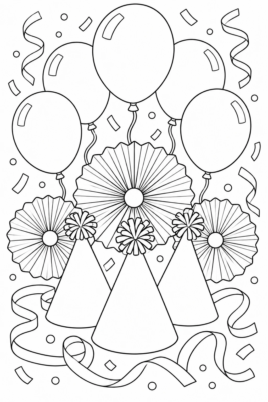 Partyhüte, Fächer und Ballons