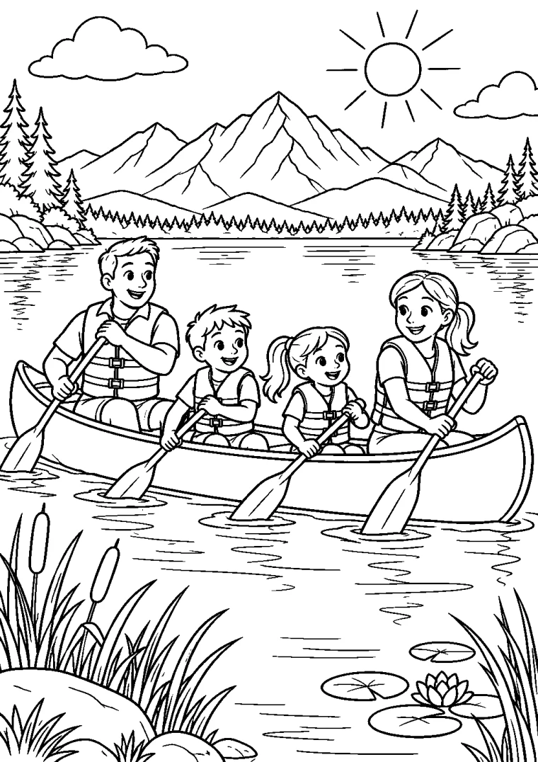 Familie paddelt über den See