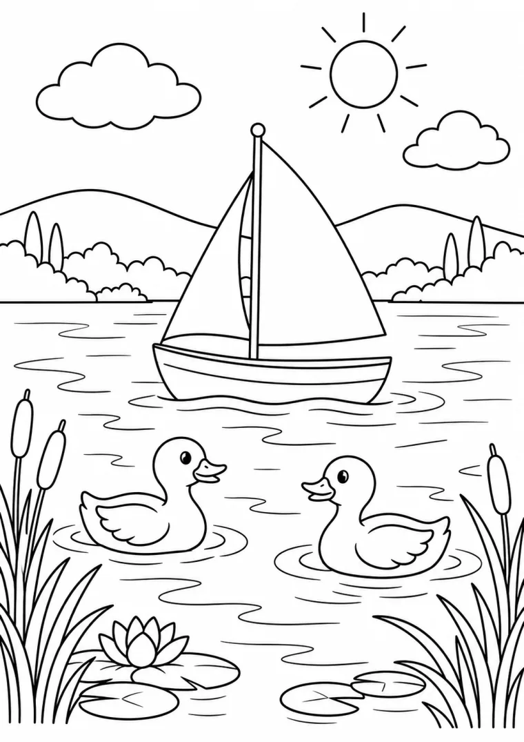 Segelboot mit Enten