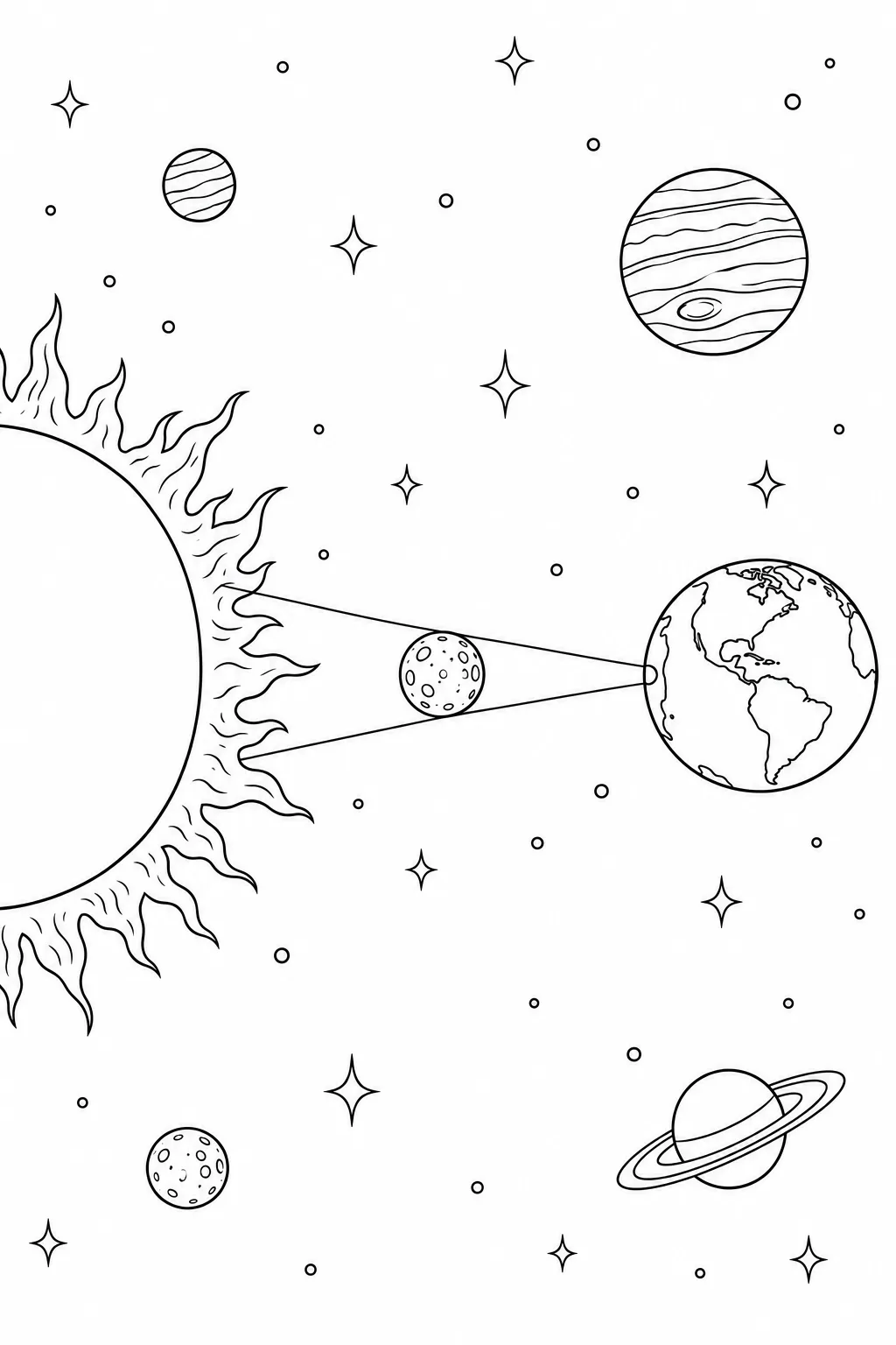 Sonnenfinsternis mit Erde und Mond