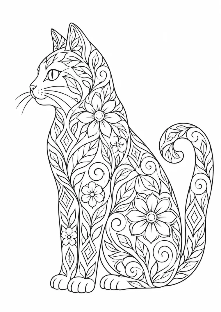 Katze mit Blumenmustern