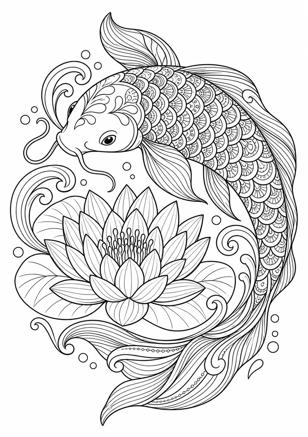 Koi mit Seerose und Mustern