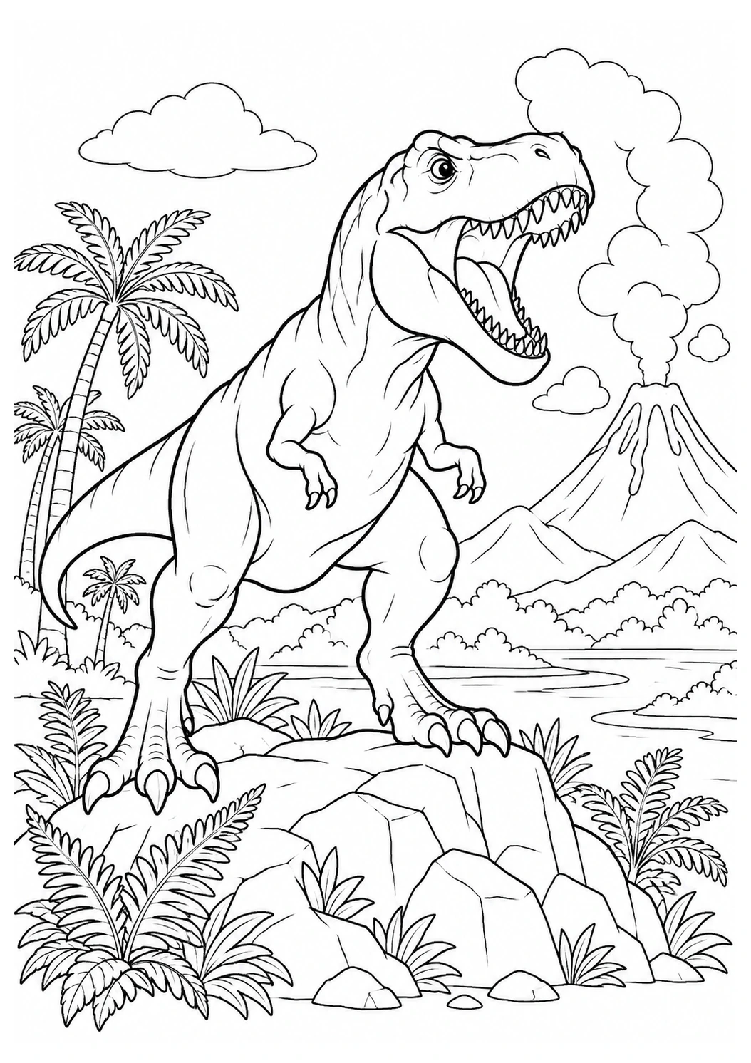 T-Rex brüllt am Vulkan