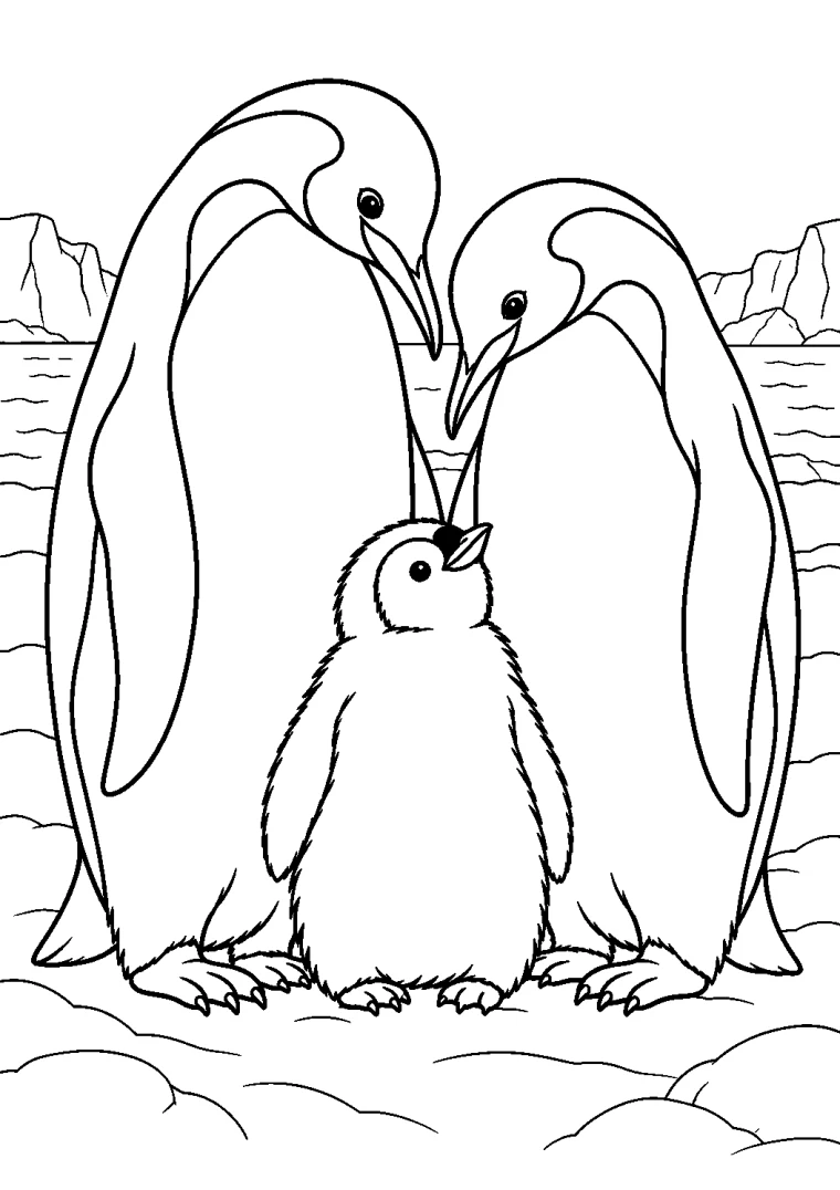 Pinguinküken bei seinen Eltern
