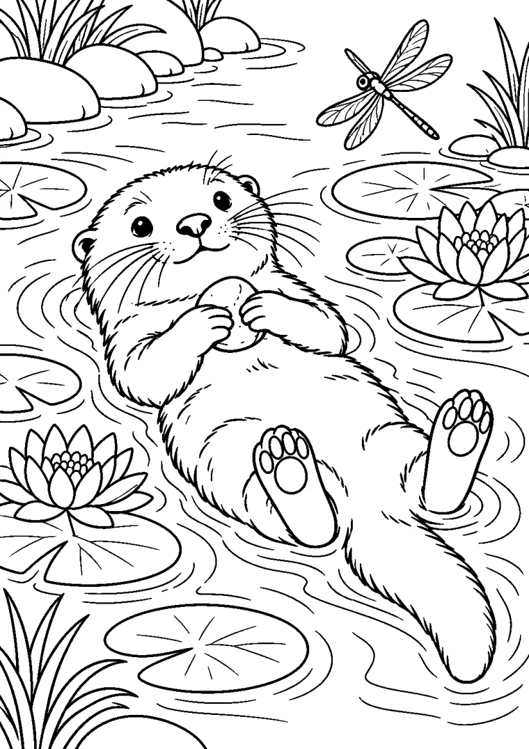 Otter mit Kieselstein