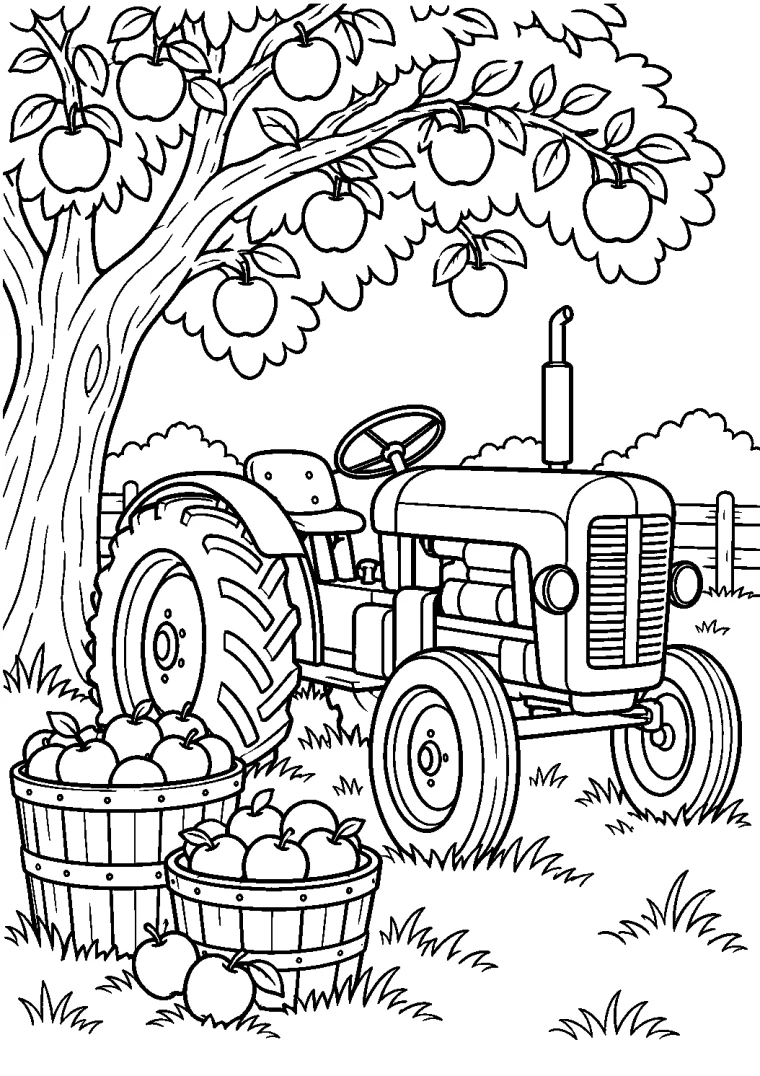 Alter Traktor unter dem Apfelbaum