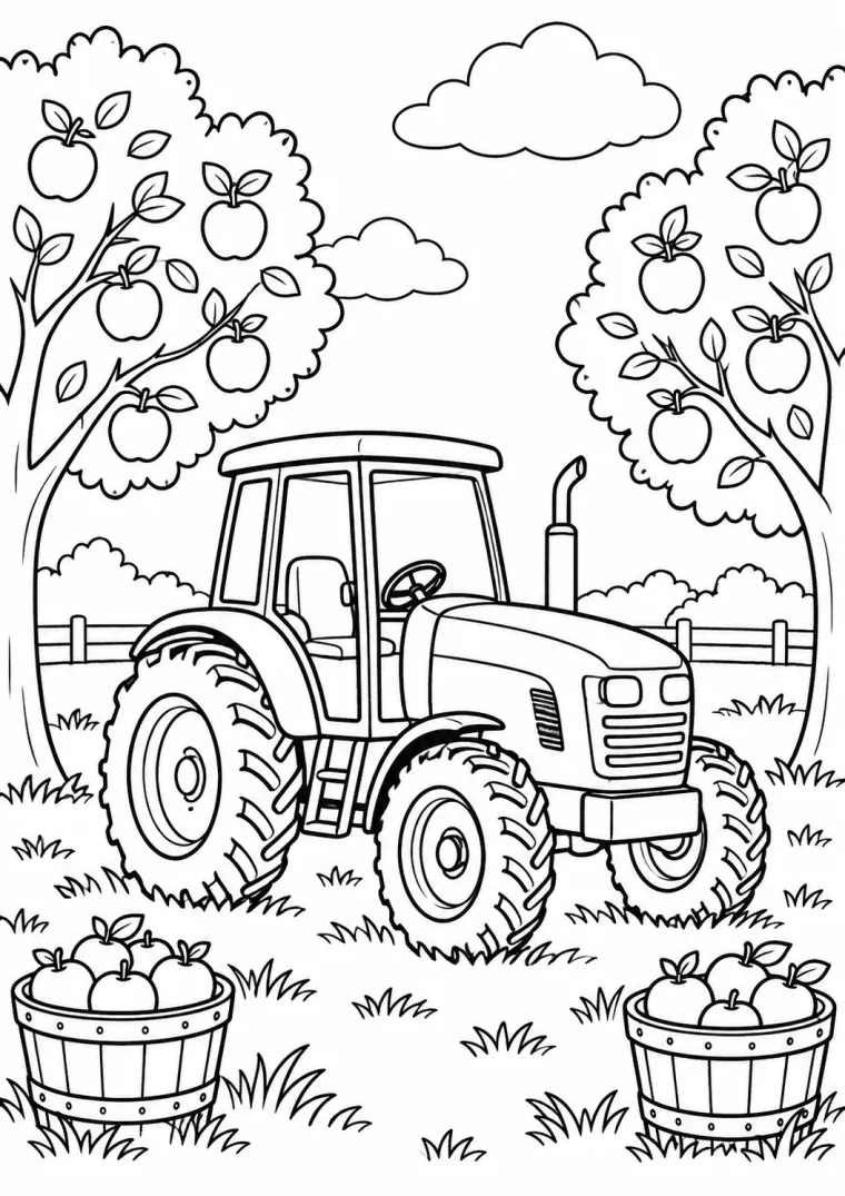 Traktor im Apfelgarten