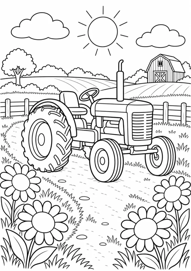 Traktor im Blumenfeld
