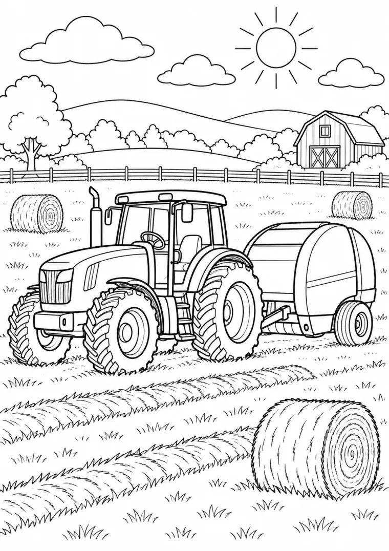 Traktor mit Ballenpresse