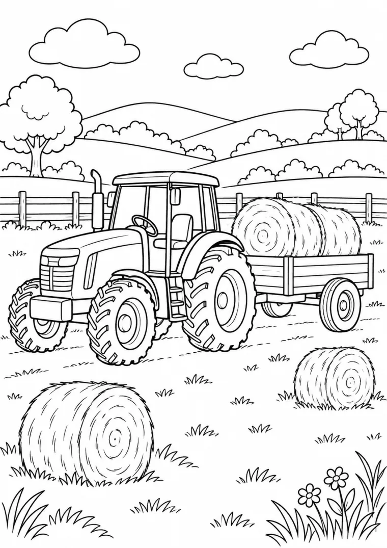 Traktor mit Heuanhänger