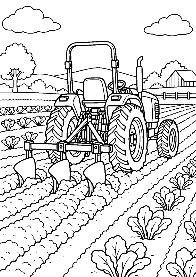 Traktor pflügt das Gemüsefeld