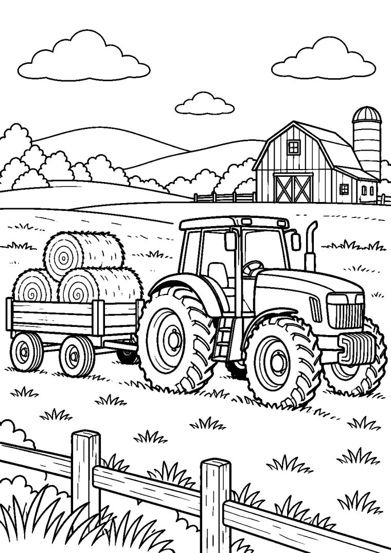 Traktor zieht einen Heuwagen