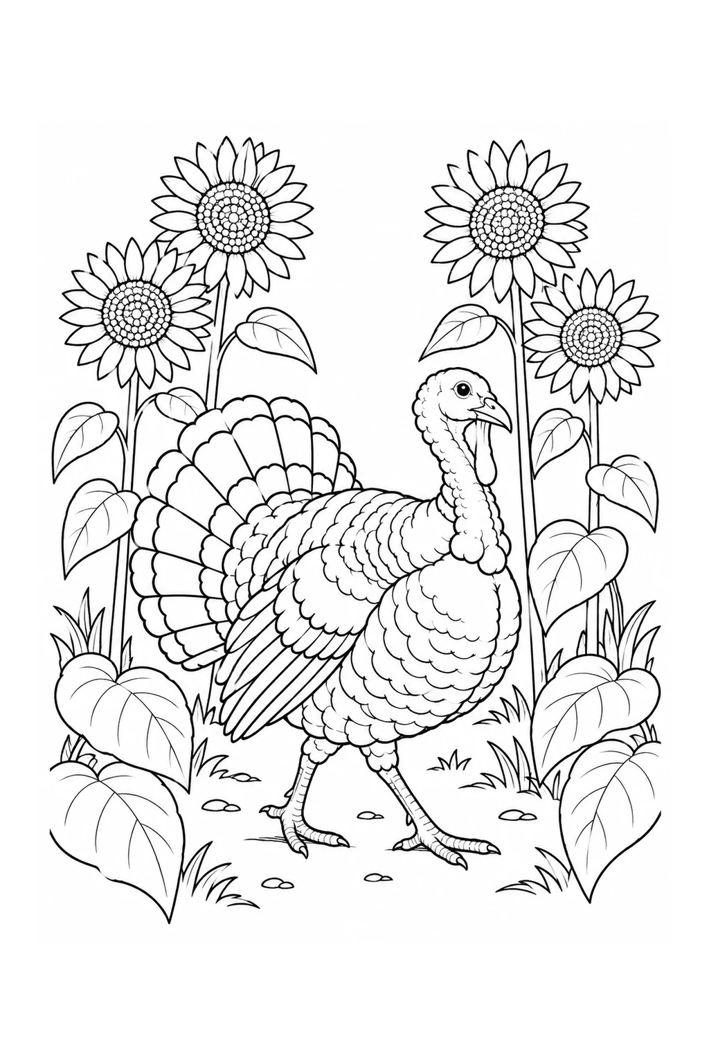 Truthahn zwischen Sonnenblumen