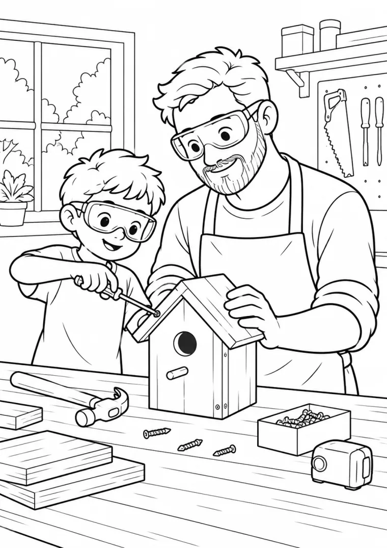 Vater und Kind beim Bauen