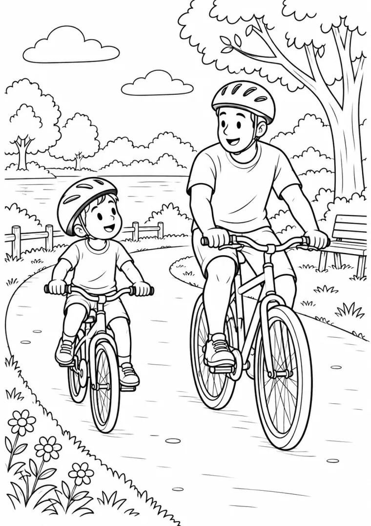 Vater und Kind beim Fahrradfahren