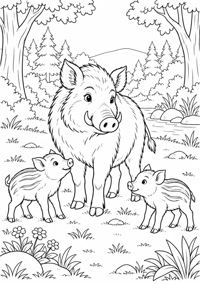 Wildschweinfamilie im Wald