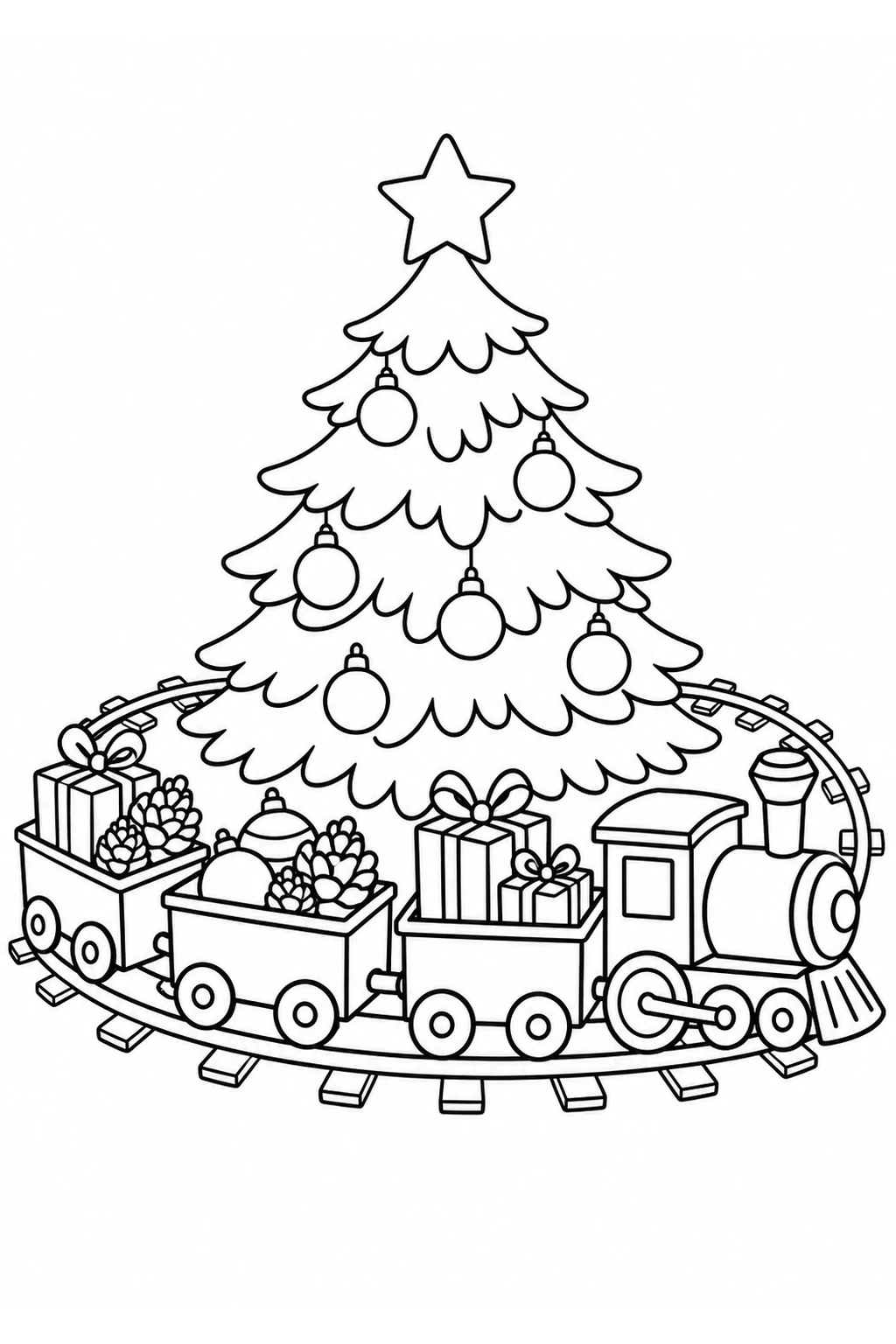 Festlicher Spielzeugzug am Tannenbaum
