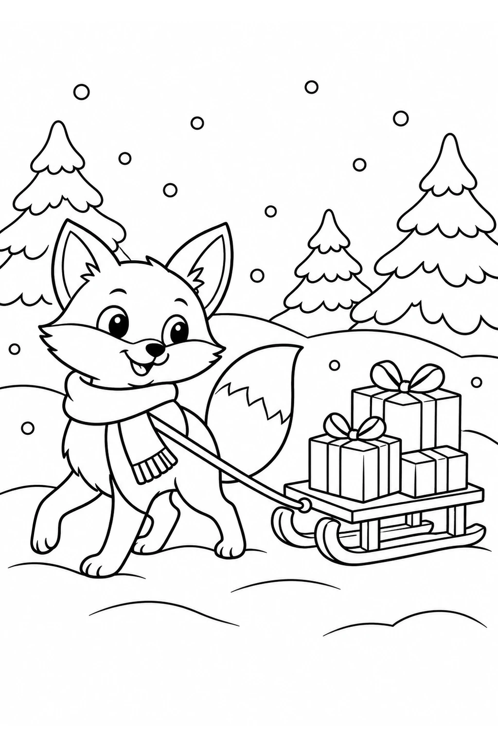 Fuchs zieht einen Geschenkeschlitten