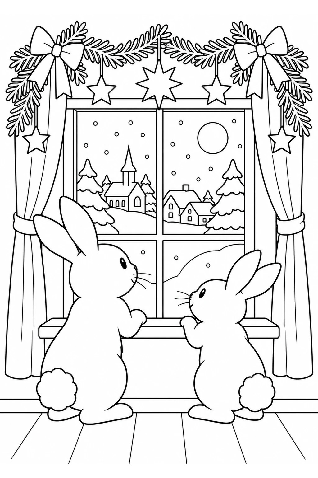 Kaninchen am festlichen Fenster