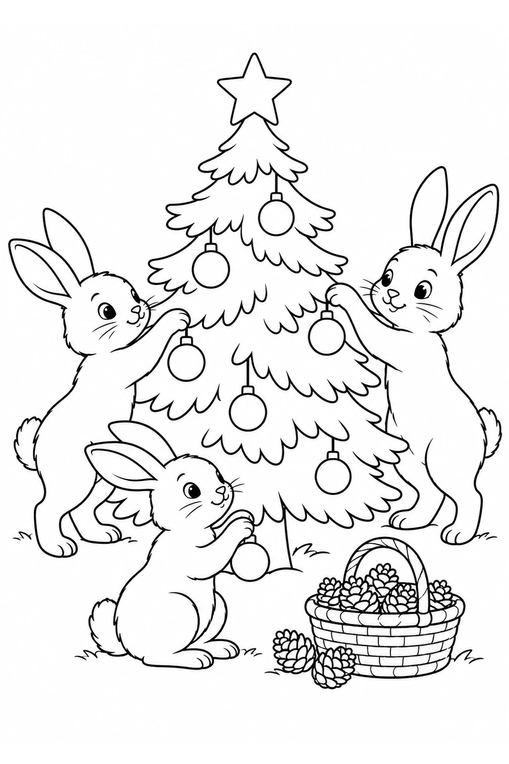 Kaninchen schmücken einen Tannenbaum