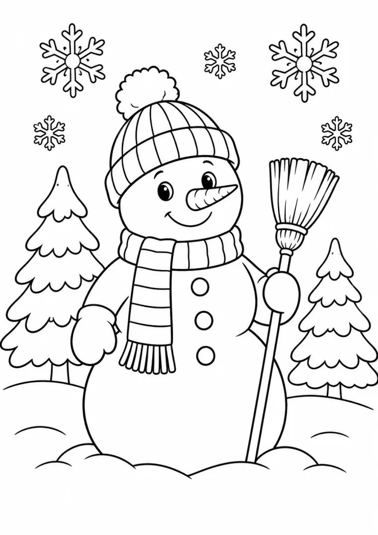 Weihnachten mit Schneemann und Besen
