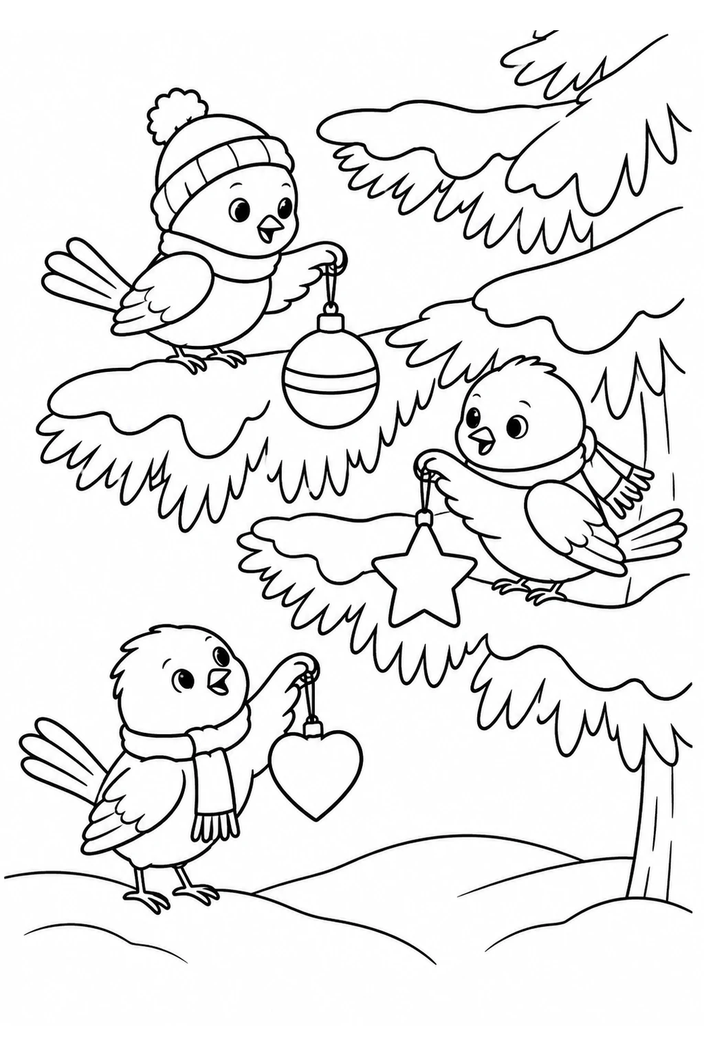Vögel schmücken einen Winterzweig