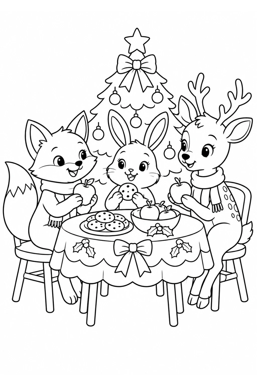 Waldtiere teilen ein Weihnachtsmahl