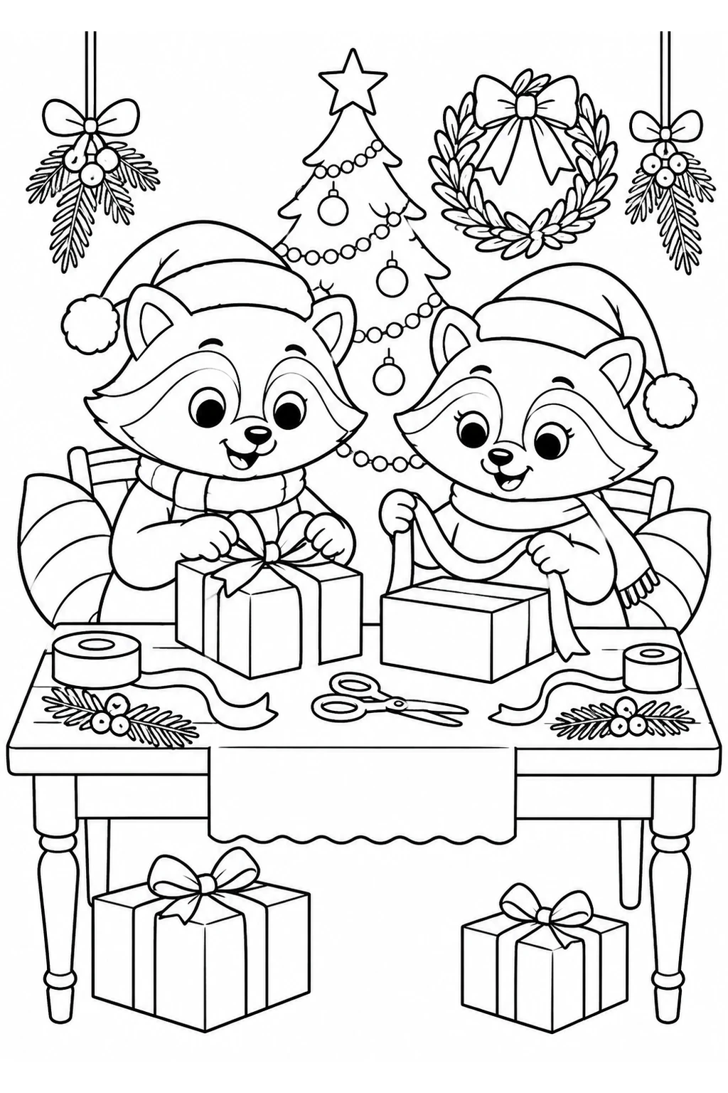 Waschbären packen Geschenke