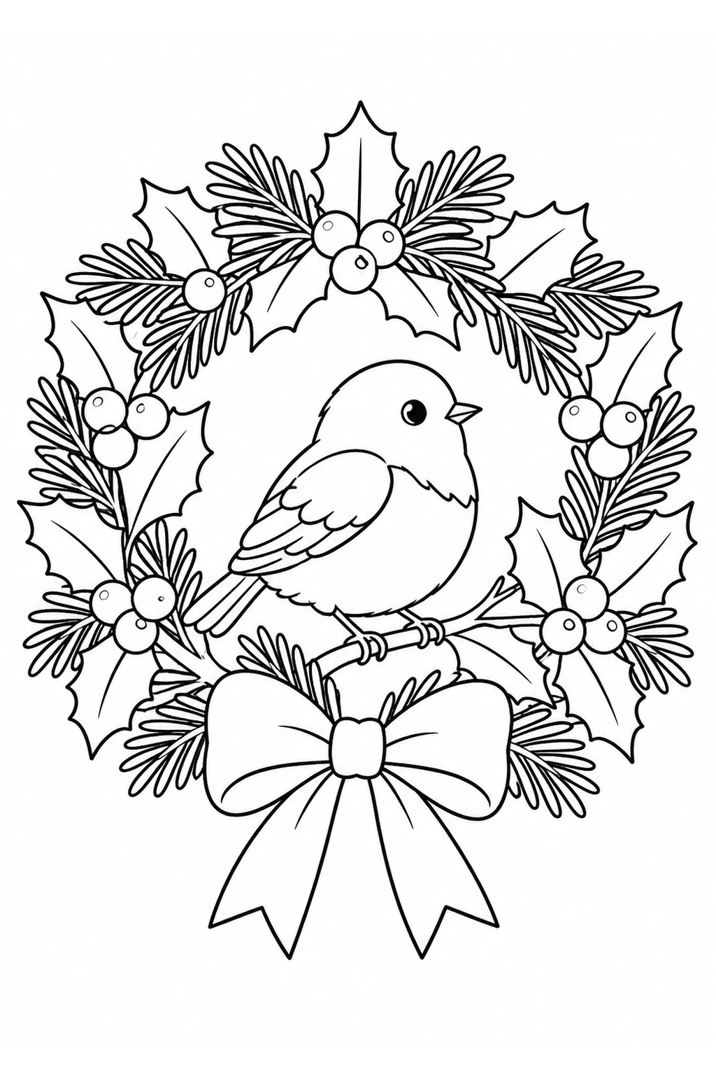 Wintervogel im Stechpalmenkranz