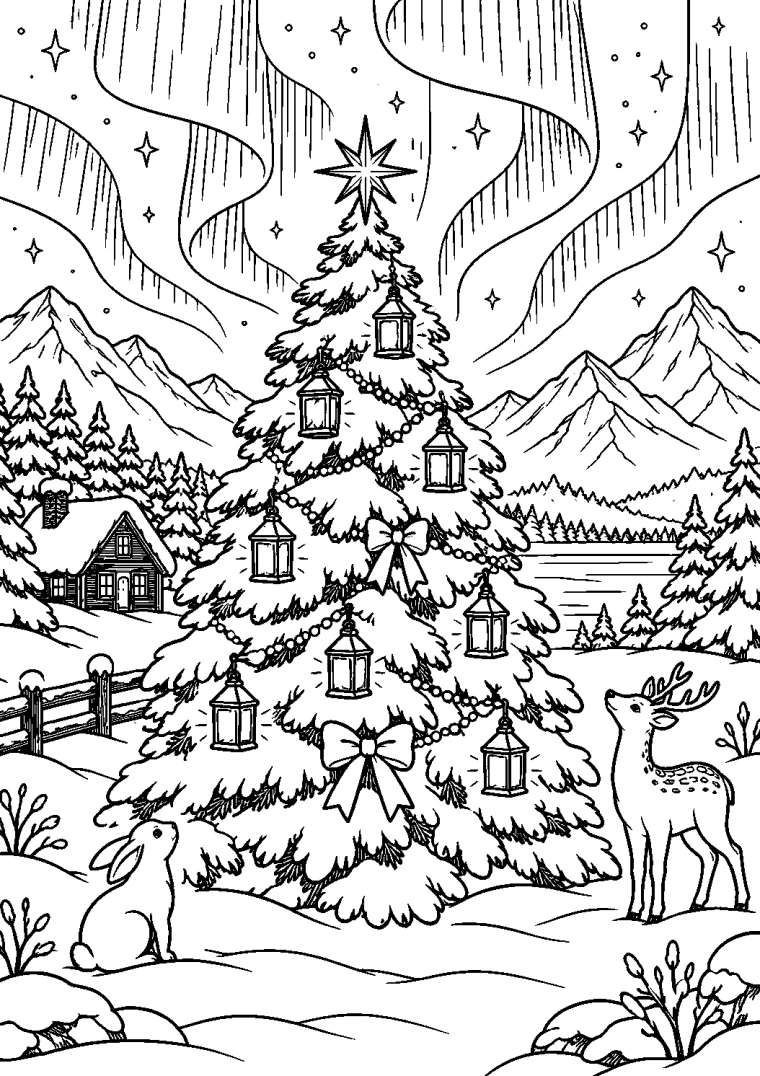 Laternenbaum unter dem Nordlicht
