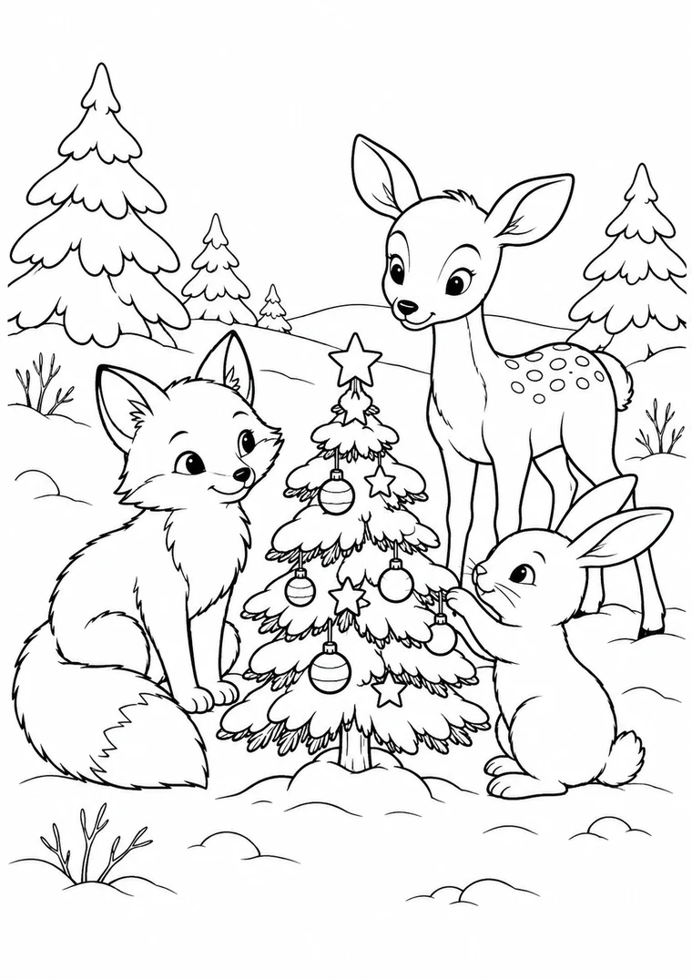 Waldtiere am Weihnachtsbaum