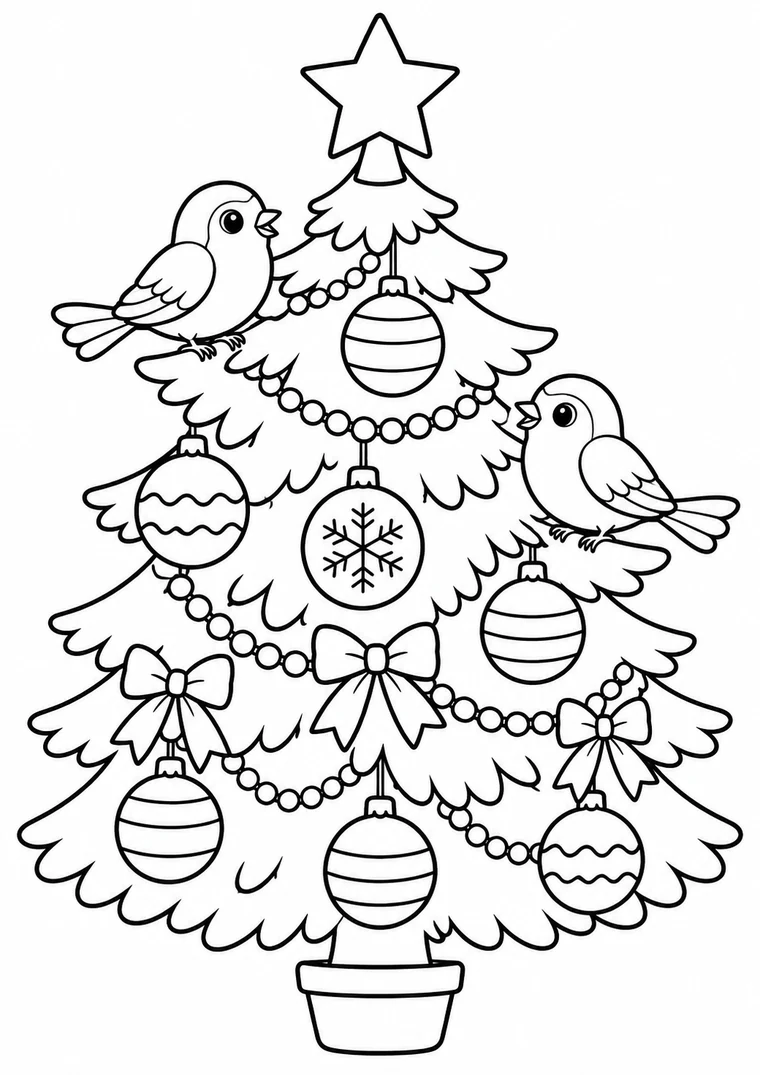 Weihnachtsbaum mit zwei Vögeln