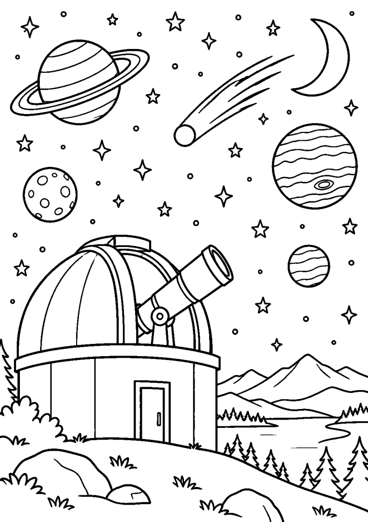 Sternwarte unter Planeten und Komet