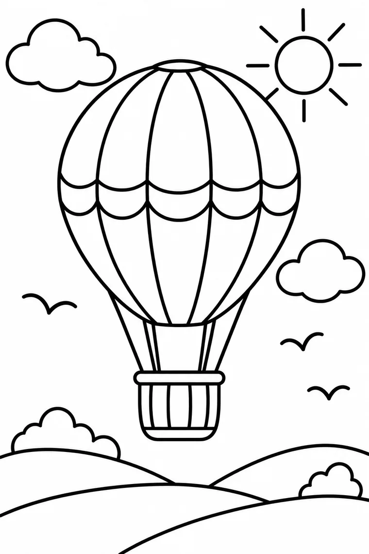 Heißluftballon über Hügeln