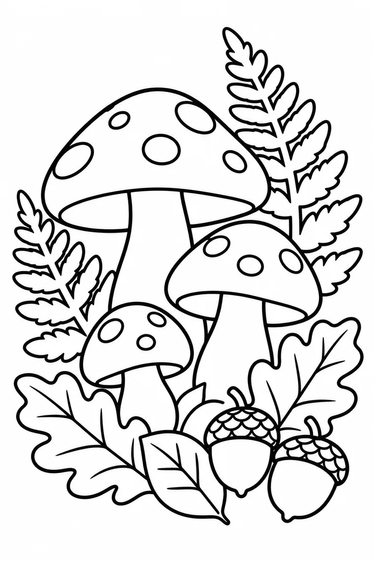 Waldpilze mit Eicheln