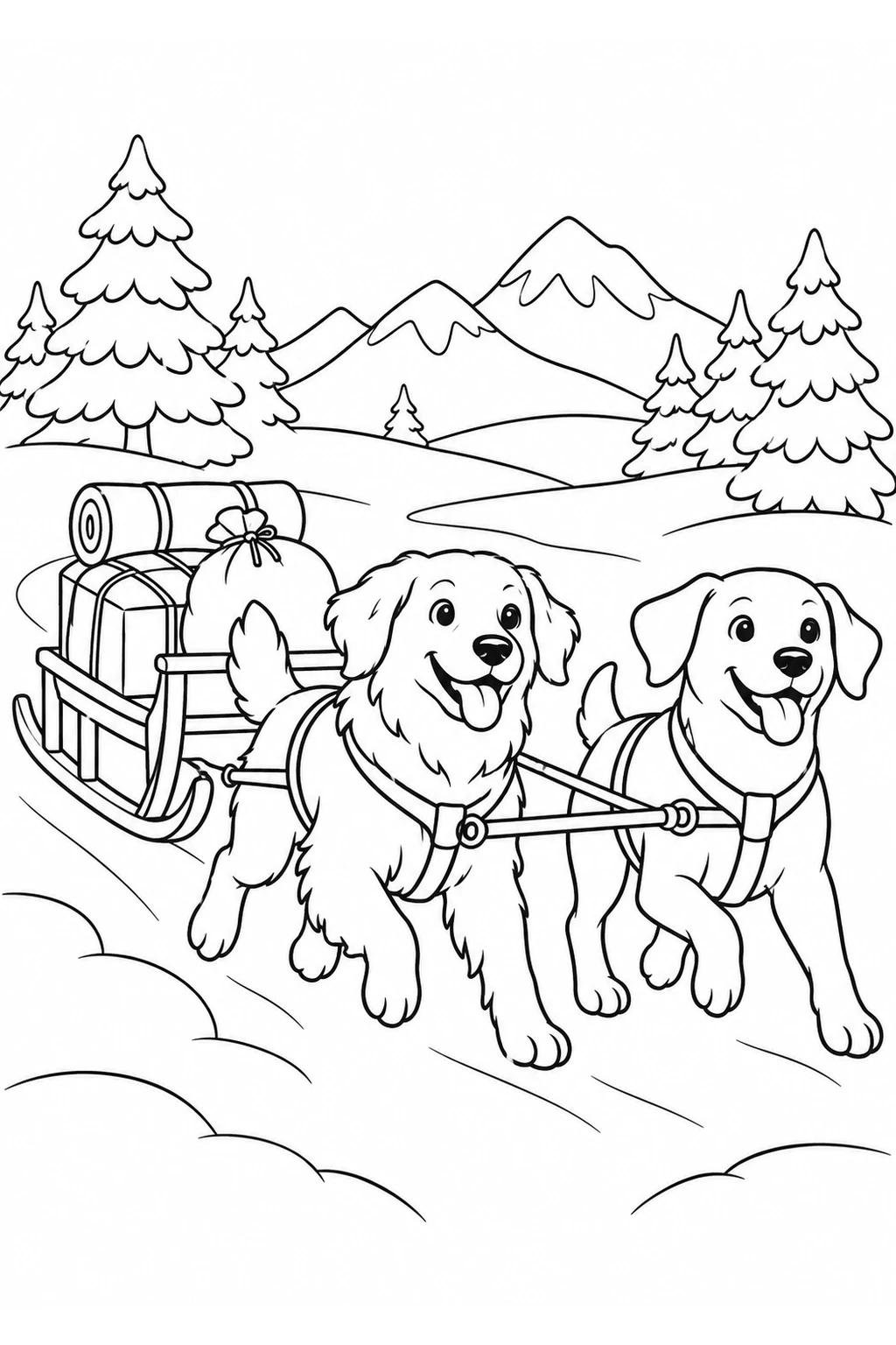 Hunde ziehen einen kleinen Schlitten