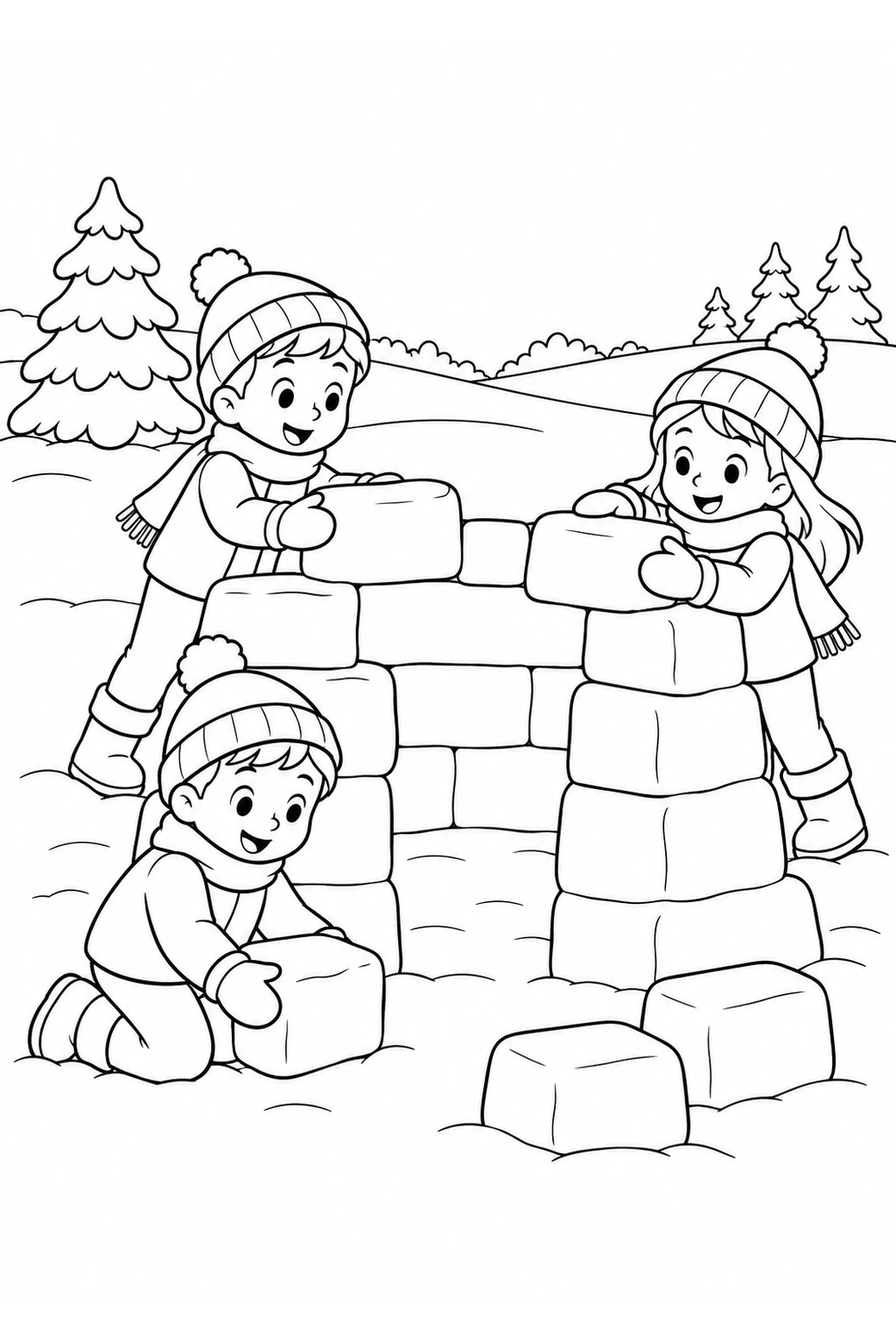 Kinder bauen ein Iglu