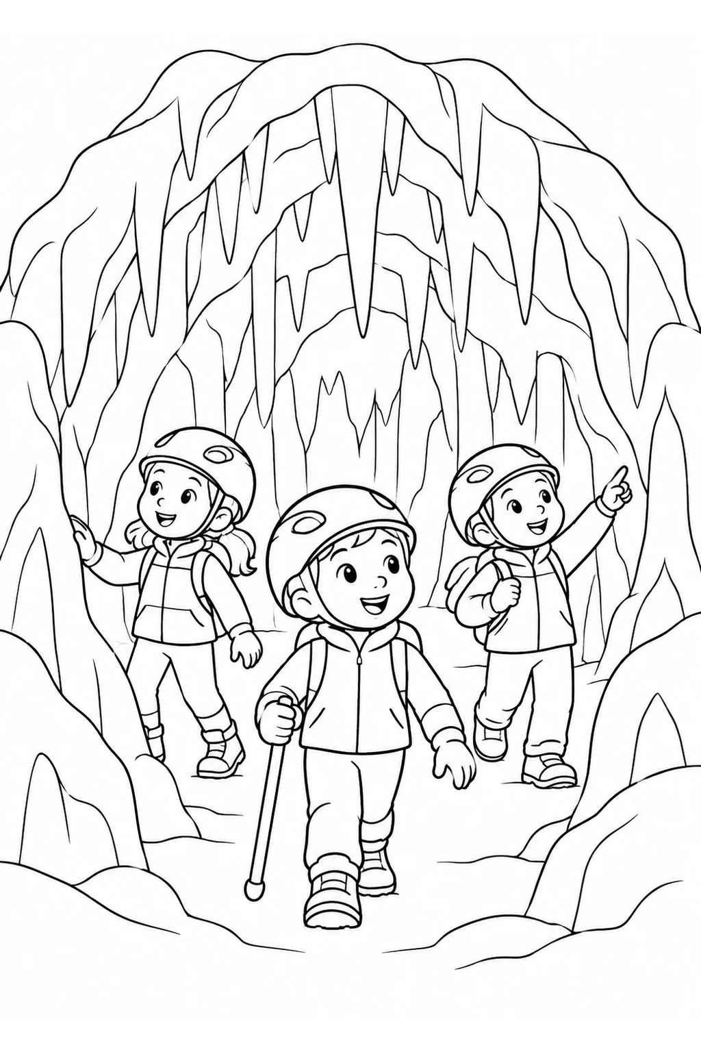 Kinder erkunden eine Eishöhle