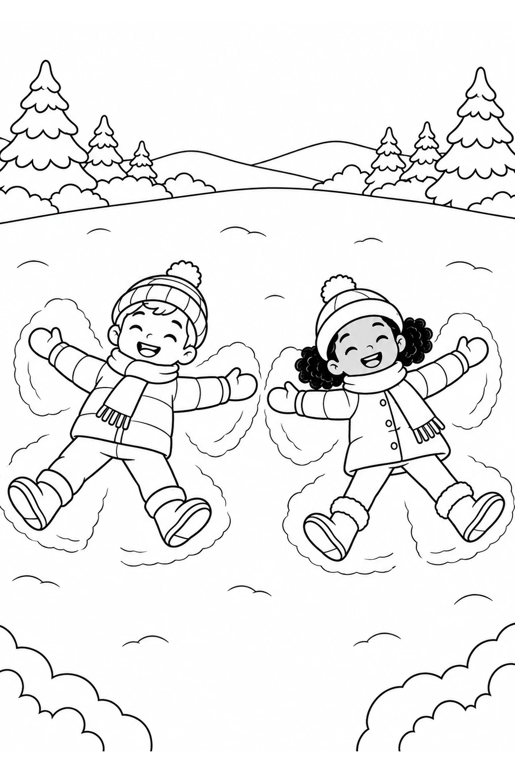 Kinder machen Schneeengel