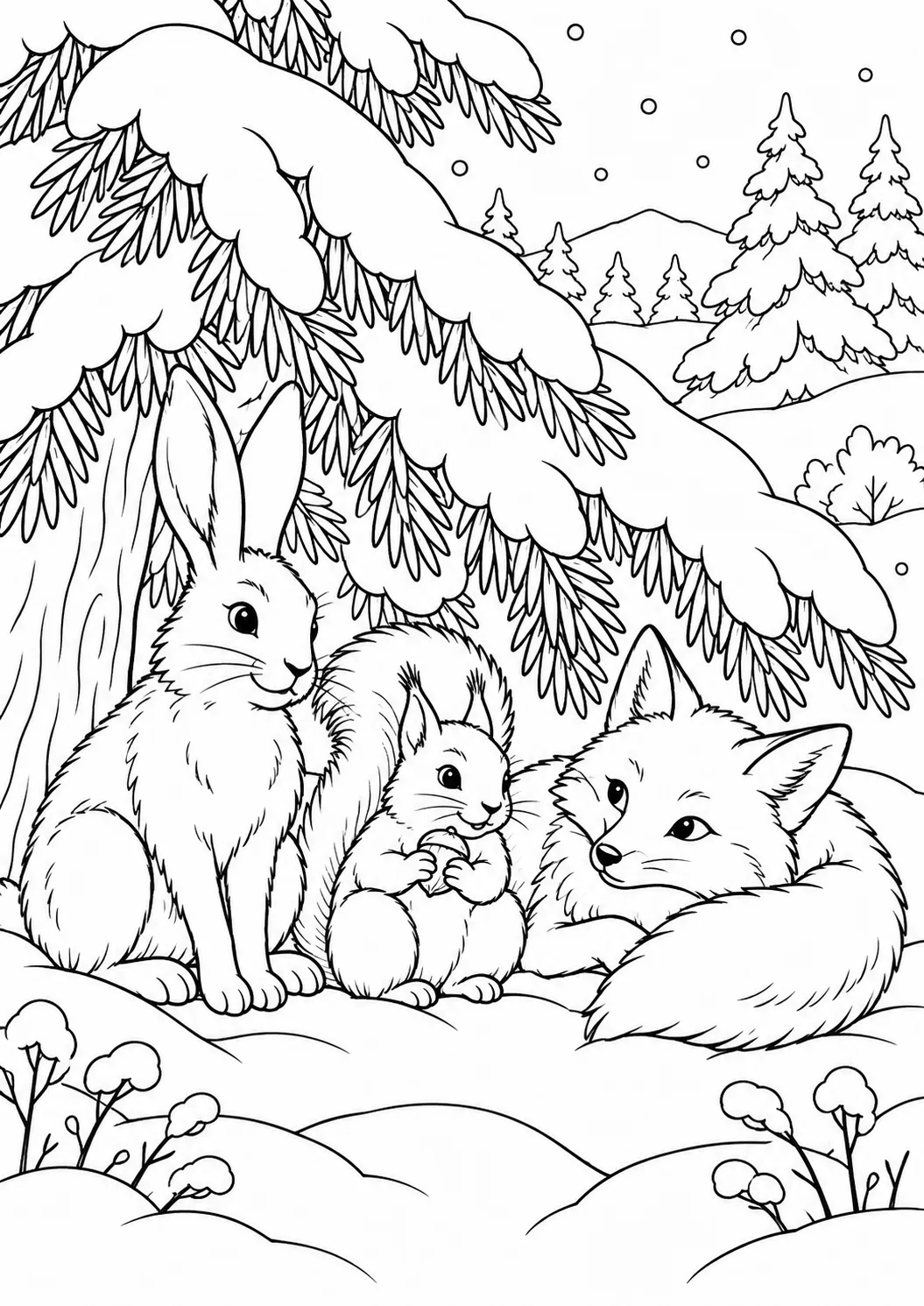 Waldtiere unter Schneeästen