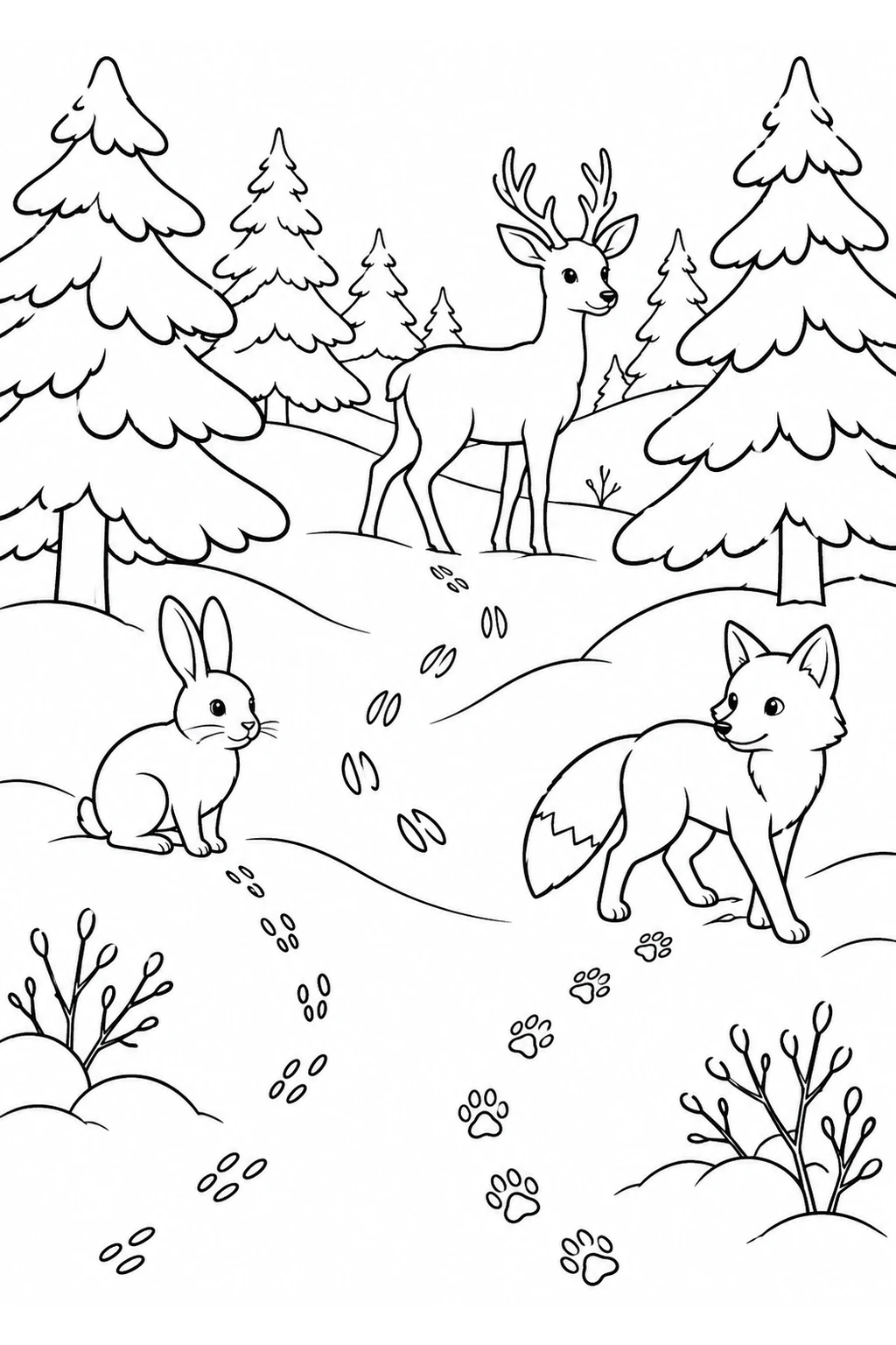 Winterwald mit Tierfußspuren