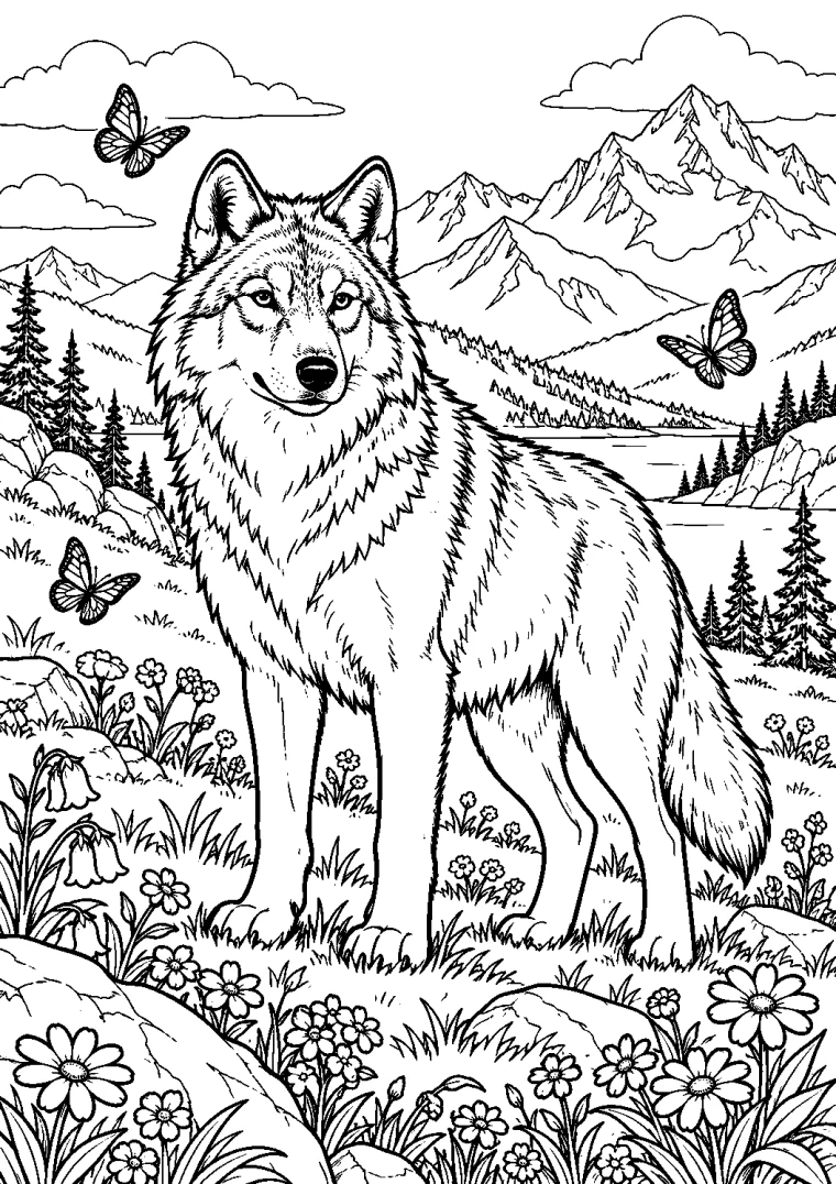 Wolf auf der Alpenwiese