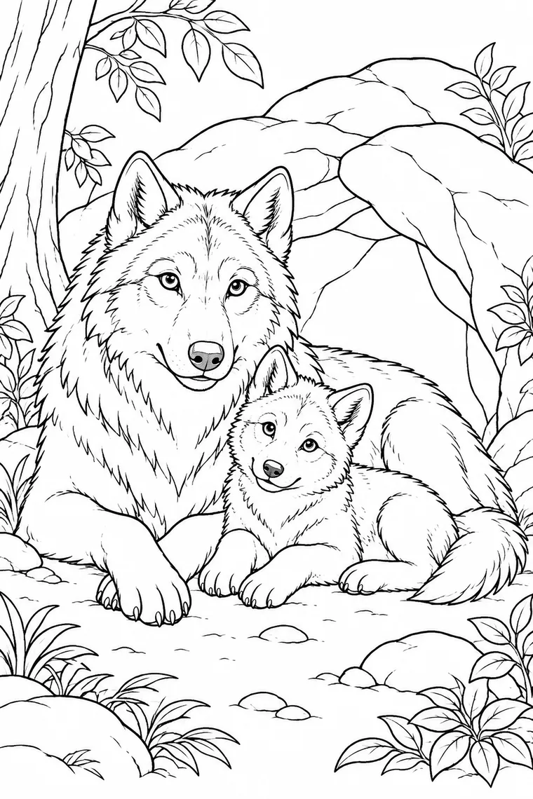 Wolf mit Jungtier
