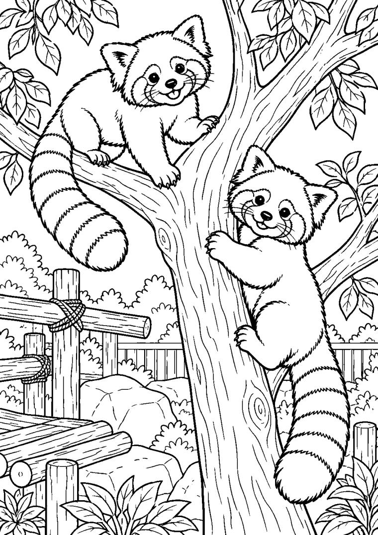 Rote Pandas klettern im Baum